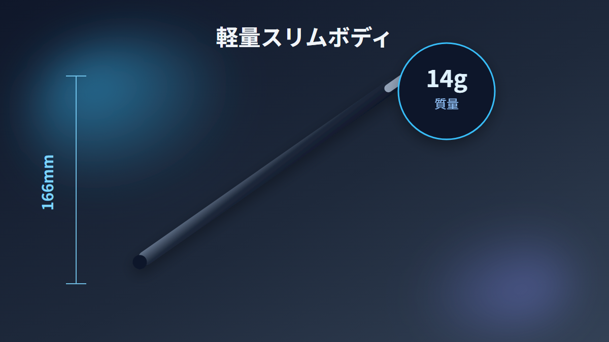 エレコムP-TPACST05WBKの全長166mm・質量14gのスペックを示す図解